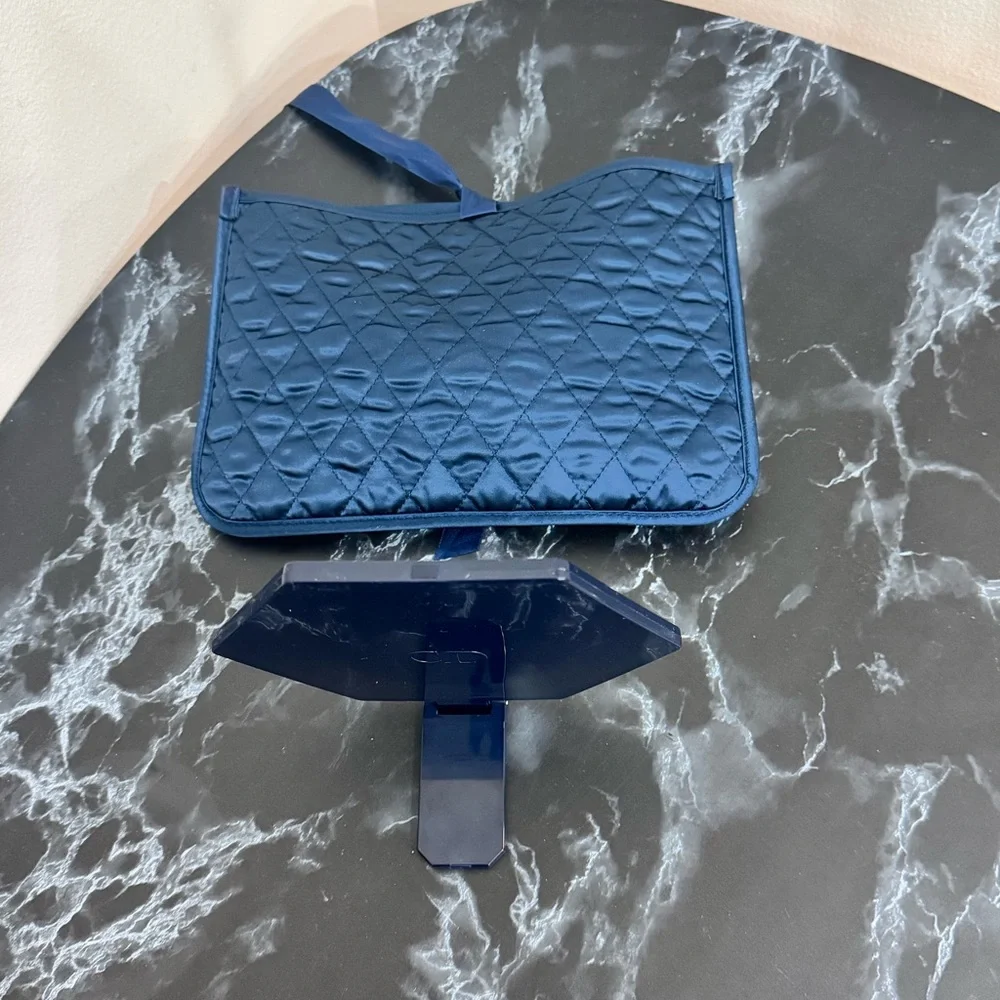Christian Dior Quilted Makeup Pouch & Mirror Set in Navy Blue AUTHENTIC Like New